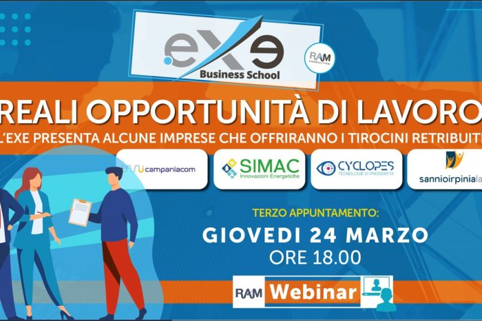 Webinar “Reali opportunità di lavoro” l’Exe presenta alcune imprese che offriranno tirocini retribuiti